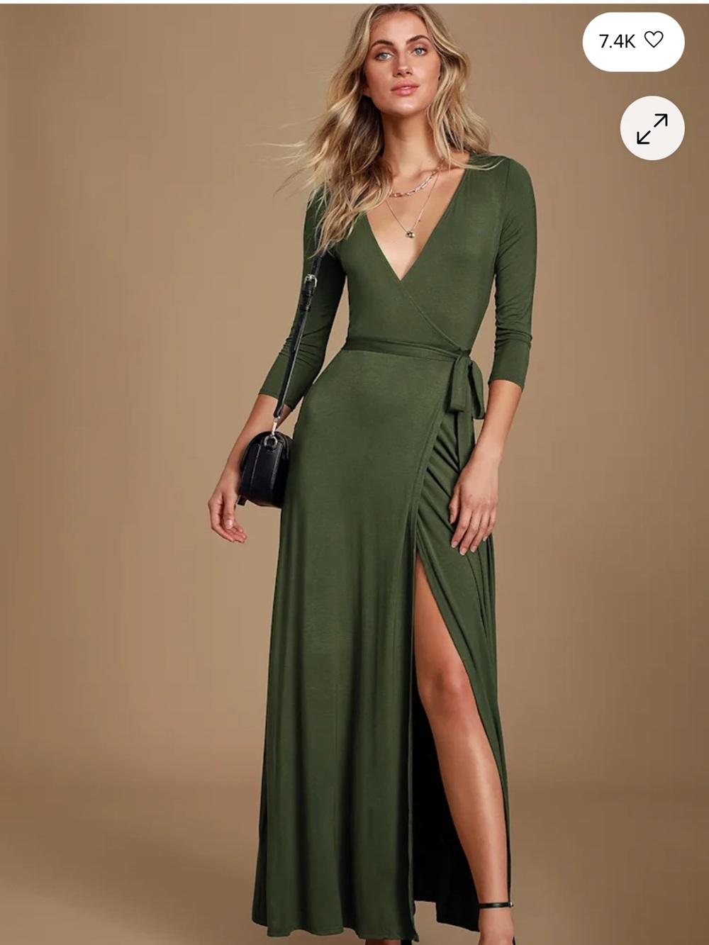 Lulus Garden District Olive Green Wrap Maxi Dress Size Small